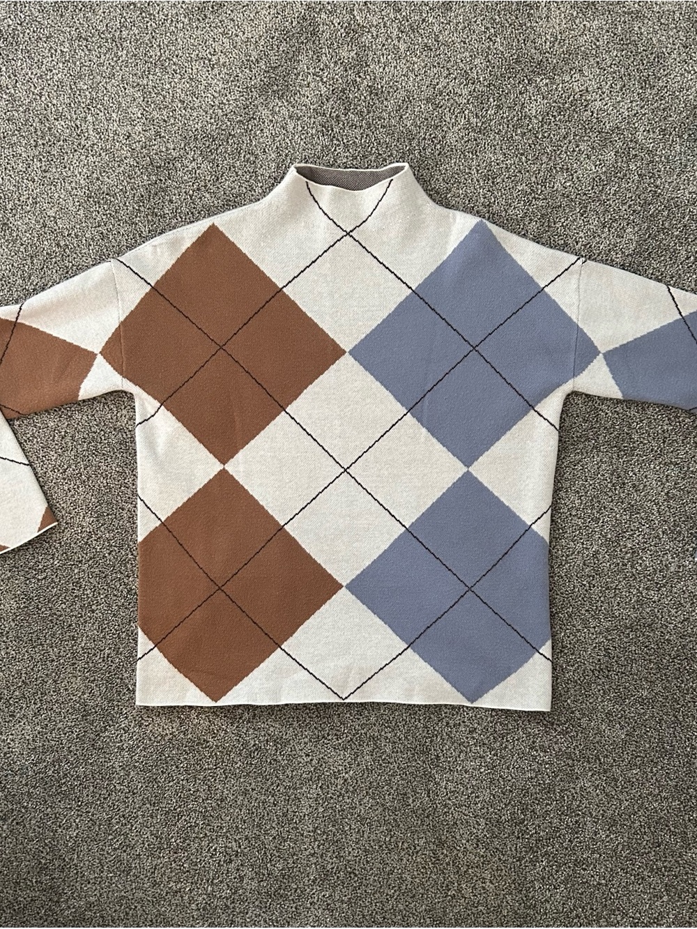Rachel Zoe Argyle Turtleneck Sweater in Brown, Blue & Cream